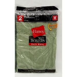 Vintage Hanes Knit Boxers 2 Pk Size Medium 34-36 Soft Knit Green Grey 2002 NOS